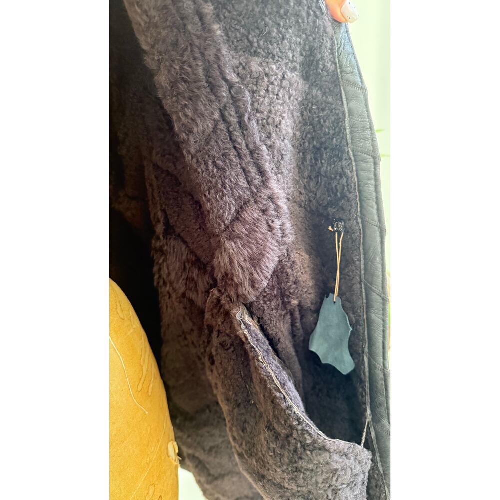 Vintage Shearling Patchwork Leather Coat Fur Inte… - image 4